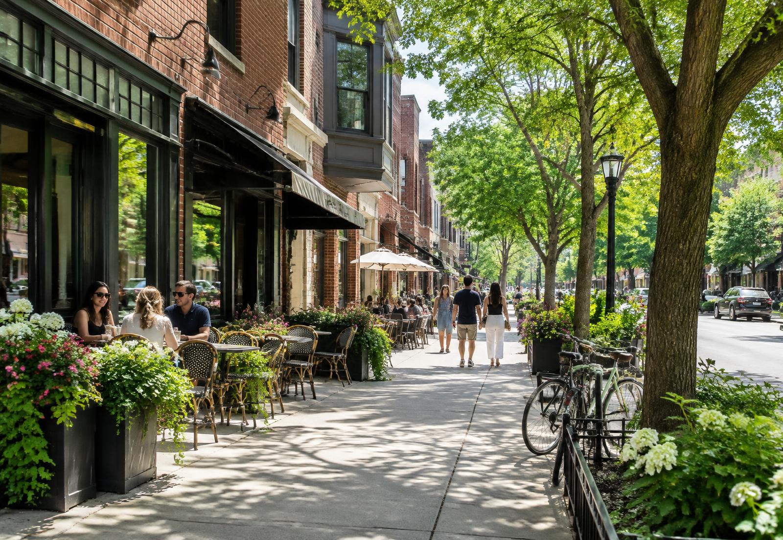 Walkable commercial district on Chicago’s North Side