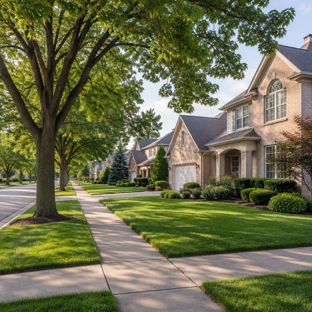 Tree-lined residential street with well-kept homes in Chicago’s Northwest Suburbs