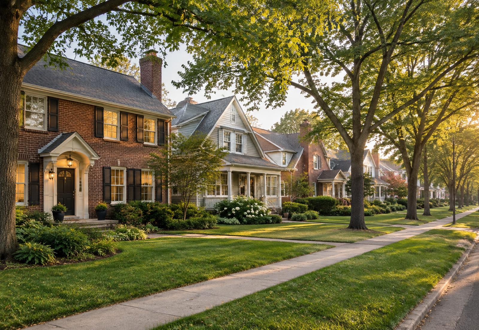 Tree-lined residential street with well-kept homes in Chicago’s Western Suburbs